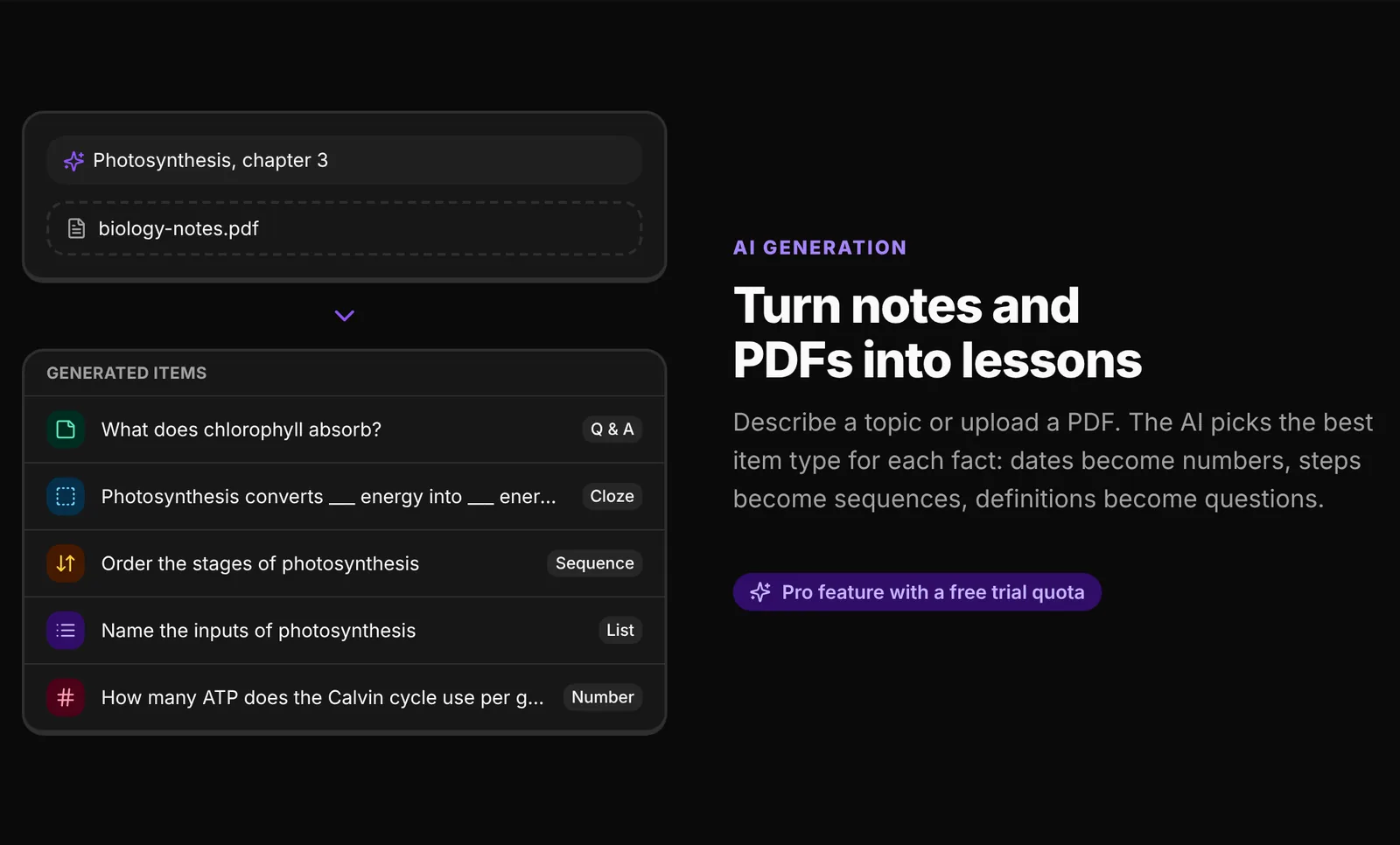 AI generation from notes and PDFs