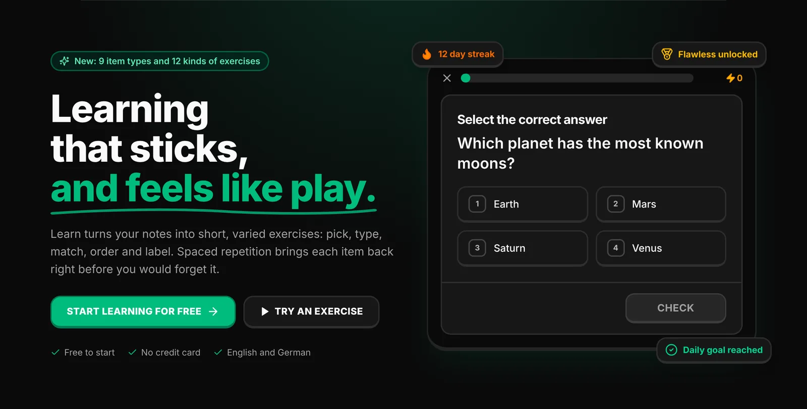 Learn landing page