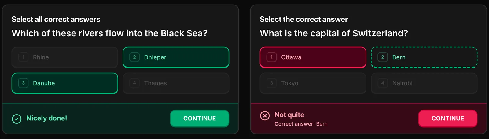Feedback for a correct and a wrong answer in a learn session